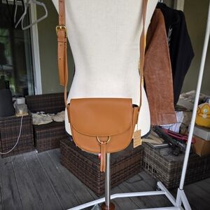 JJ Winters Cognac Saddle Crossbody Bag Gold Hardware Adjustable Strap